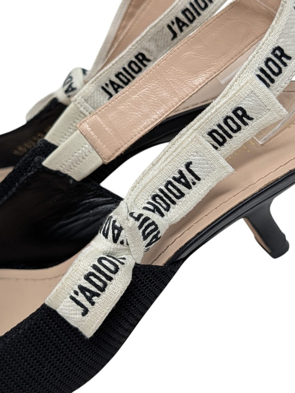 Dior Logo Black Slingback Kitten Heels J'ADIOR Ribbon Pointed Pumps Size EU 40.5 - Picture 10 of 14